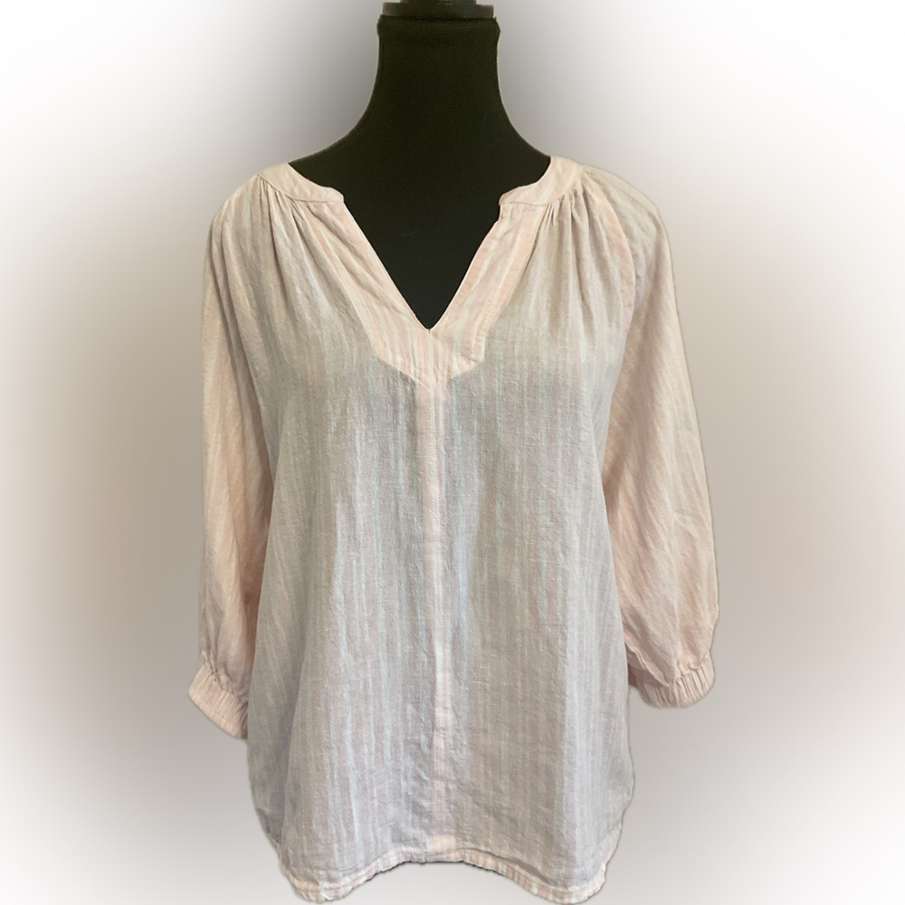 CHAPS Women's Light Pink& White Striped  Tunic Blouse